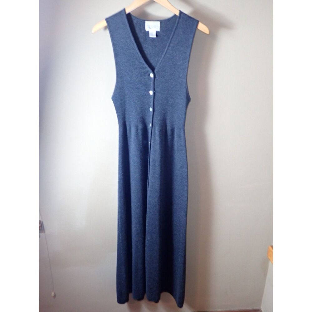 Christopher & Banks Sweater Maxi Dress Gray Button Front Long Sleeveless Size 8